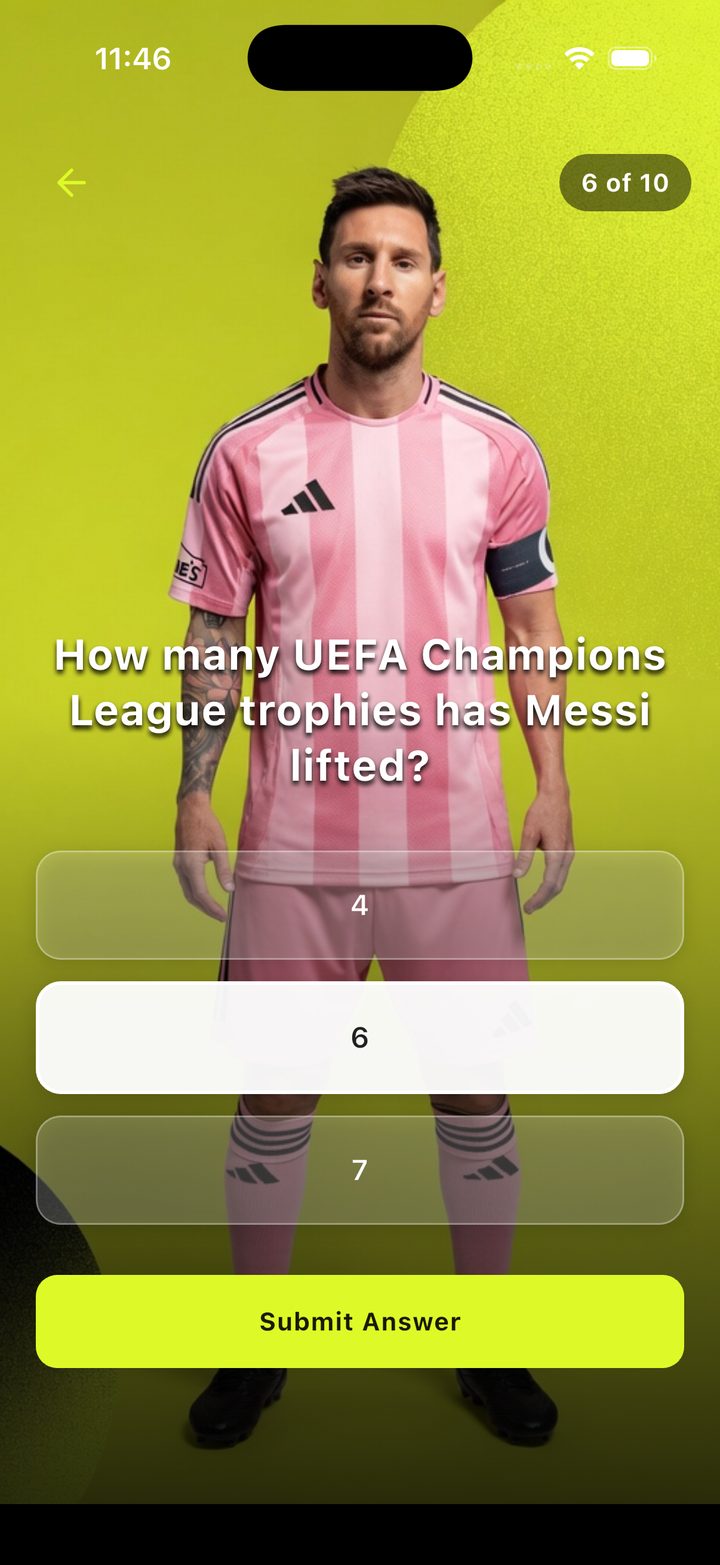 Know Your Star player challenge quiz screen