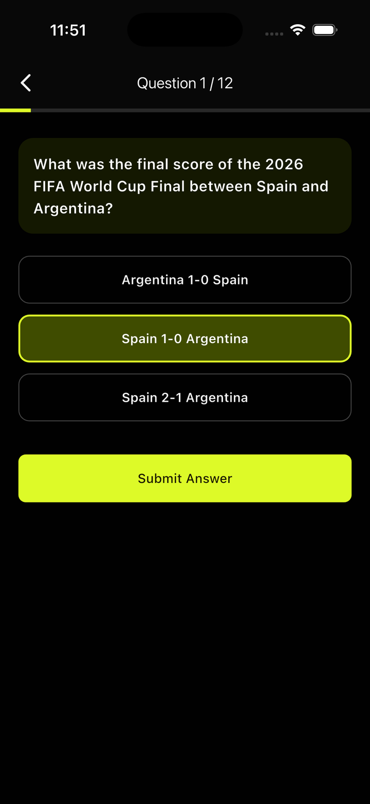 Match trivia multiple choice question screen